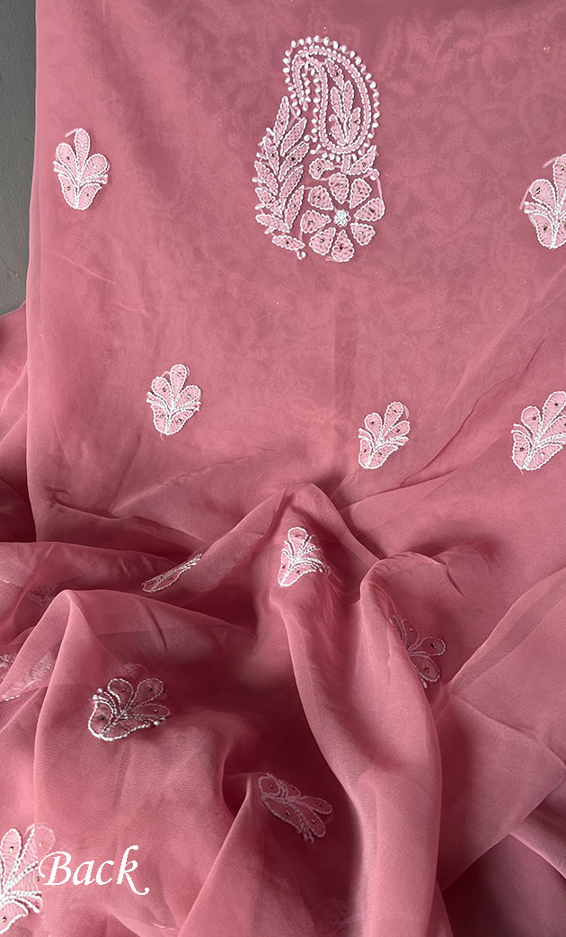 Women's Lakhnavi Handcrafted Unstitched Faux-Georgette Chikankari Suit Material - HONC0263369