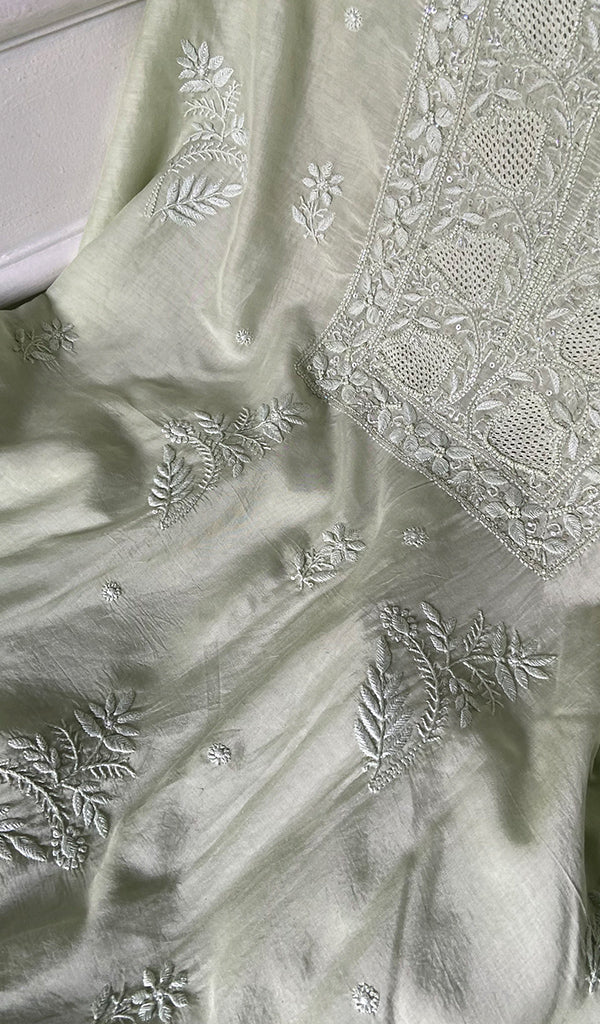 Women's Lakhnavi Handcrafted Muslin Unstitched Chikankari Full Suit - HONC0344376