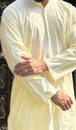 Load image into Gallery viewer, Men&#39;s Lucknowi Handcrafted Cotton Chikankari Kurta - HONC0115507
