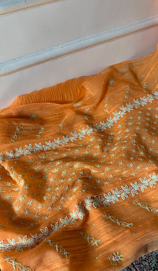 Saziya Women's Lakhnavi Handcrafted Mul Chanderi Semi - Stitched Chikankari Full Suit Material - HONC0358765