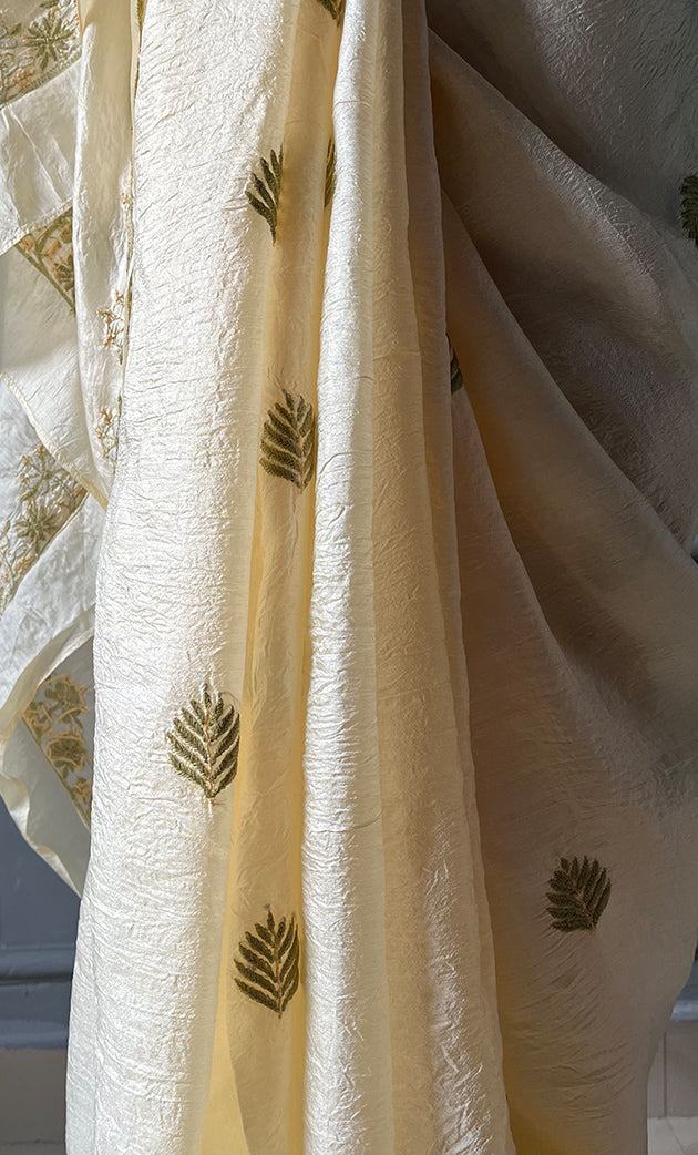 Women's Lakhnavi Handcrafted Tussar Silk Chikankari Saree - HONC0258441