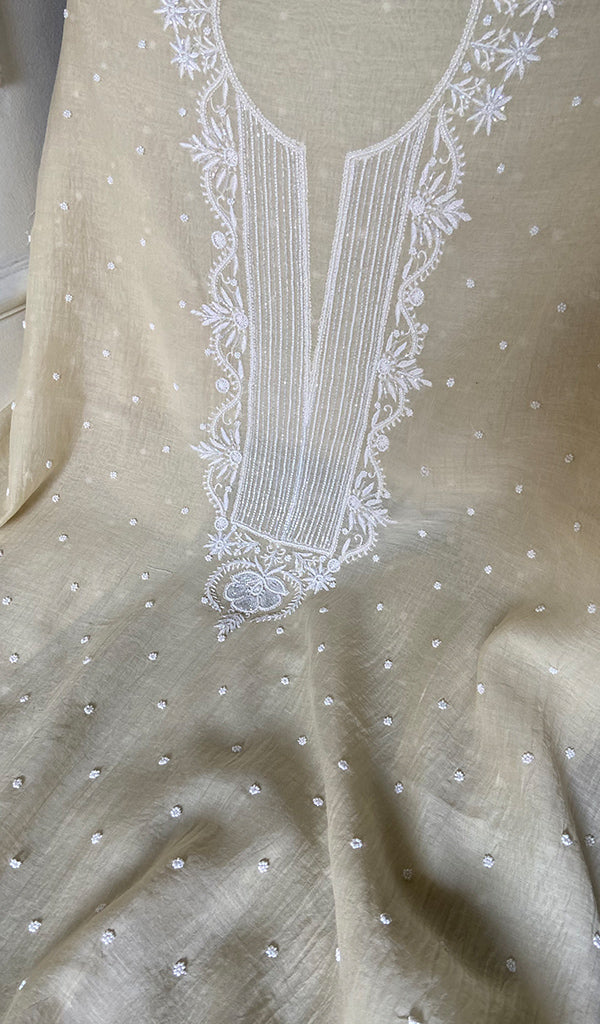 Women's Lakhnavi Handcrafted Mul Chanderi Unstitched Kurta And Dupatta Set - HONC0358263