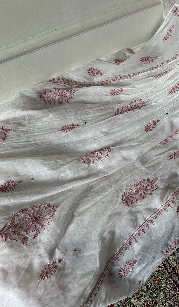 Women's Lakhnavi Handcrafted Mul Chanderi Semi - Stitchd Angrakha And Dupatta Set - HONC0344315