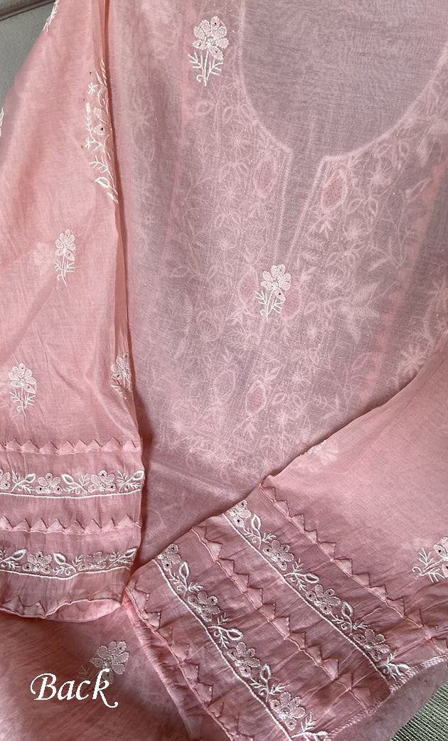 Women's Lakhnavi Handcrafted Mul Chanderi Semi - stitched Kurta And Dupatta Set- HONC0282419