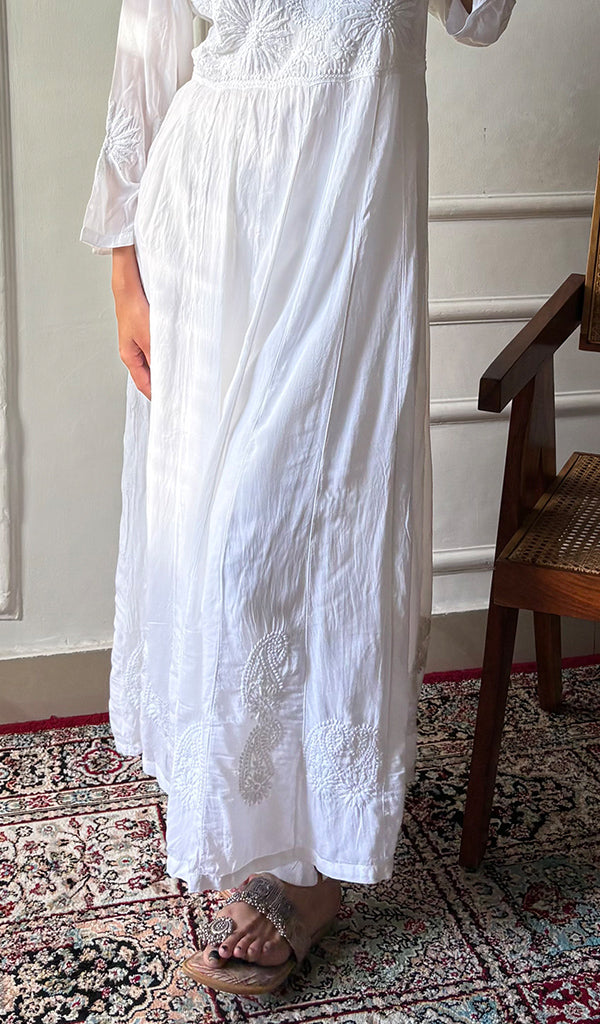 Sabana Women's Lucknowi Handcrafted Muslin Chikankari Anarkali Dress - HONC0142450