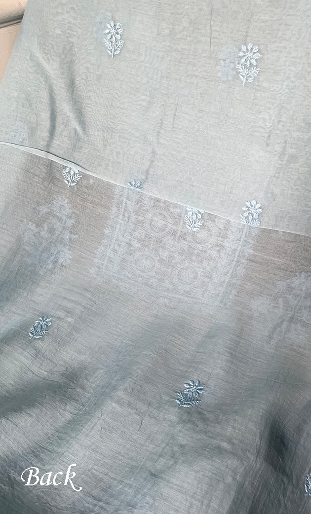 Women's Lakhnavi Handcrafted Mul Chanderi Unstitched Chikankari Full Suit Material - HONC0305473