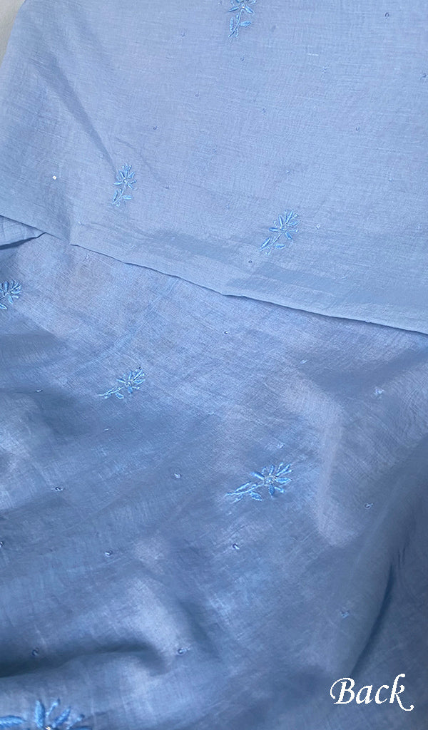 Women's Lakhnavi Handcrafted Mul Chanderi Unstitched Chikankari Full Suit Material - HONC0328110