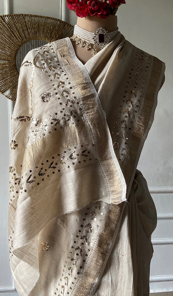 Women's Lakhnavi Handcrafted Munga Silk Chikankari Saree - HONC0353052