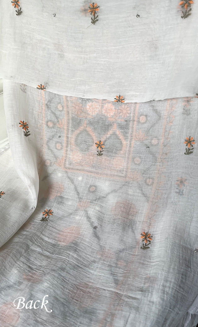 Women's Lakhnavi Handcrafted Unstitched Mul Chanderi Kurta And Dupatta Set - HONC0323577