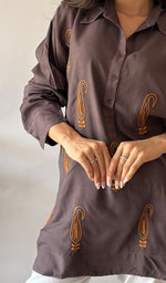 将图像加载到图库查看器中， Women's Lakhnavi Handcrafted Cotton Chikankari Top - HONC03257630