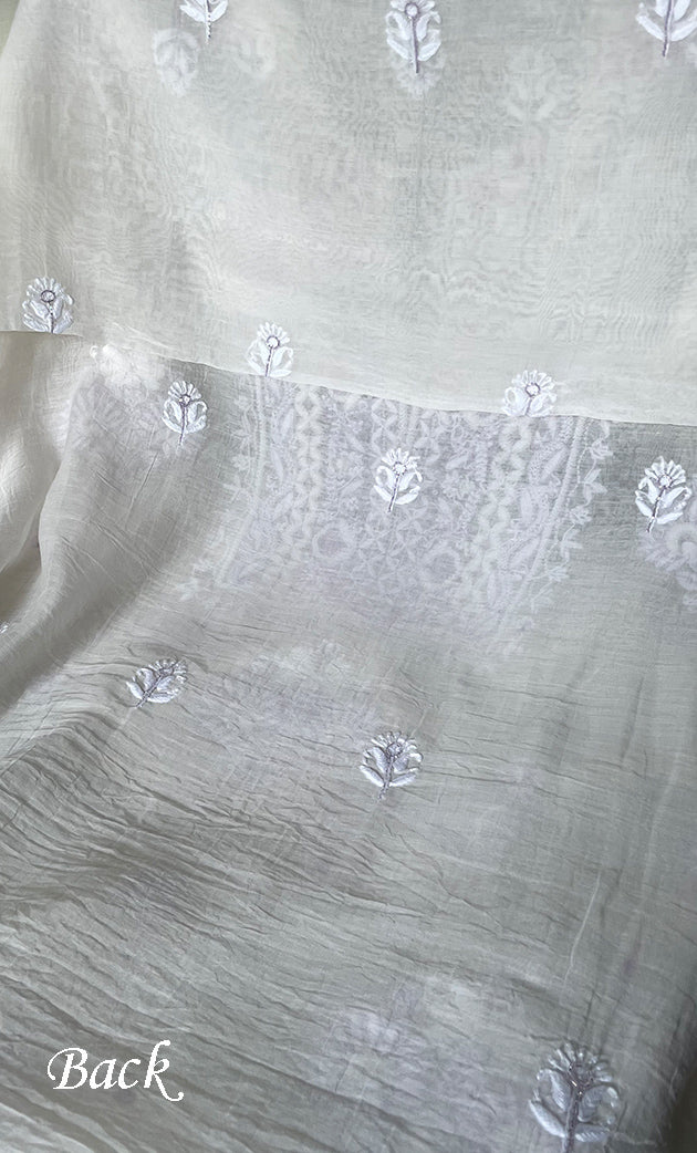 Women's Lakhnavi Handcrafted Unstitchd Mul Chanderi Kurta And Dupatta Set - HONC0323578