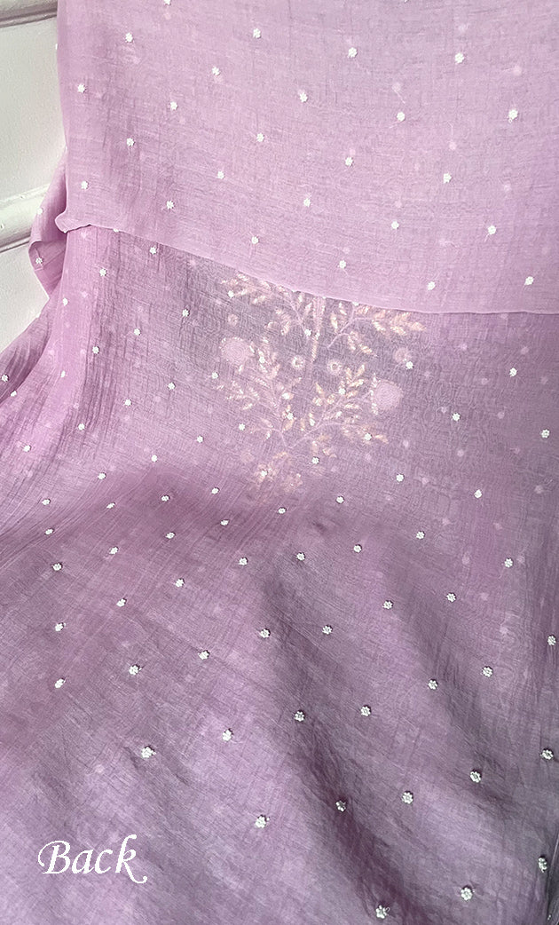 Women's Lakhnavi Handcrafted Mul Chanderi Unstitched Chikankari Full Suit Material - HONC0311945