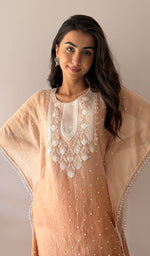 Load image into Gallery viewer, Pragya Women's Lucknowi Handcrafted Mul chanderi Chikankari Kaftan - HONC03615788