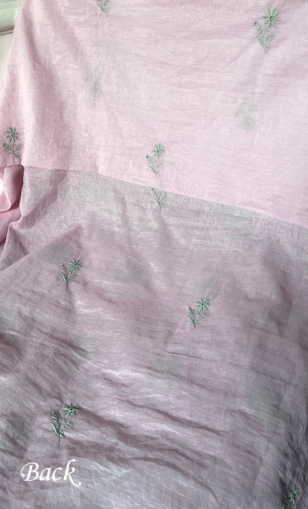 Women's Lakhnavi Handcrafted Mul Chanderi Unstitched Chikankari Full Suit Material - HONC0319506