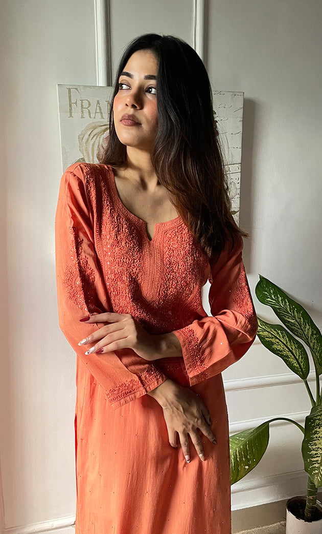 Rooh Women's Lucknowi Handcrafted Modal Cotton Chikankari Kurti - HONC0264899