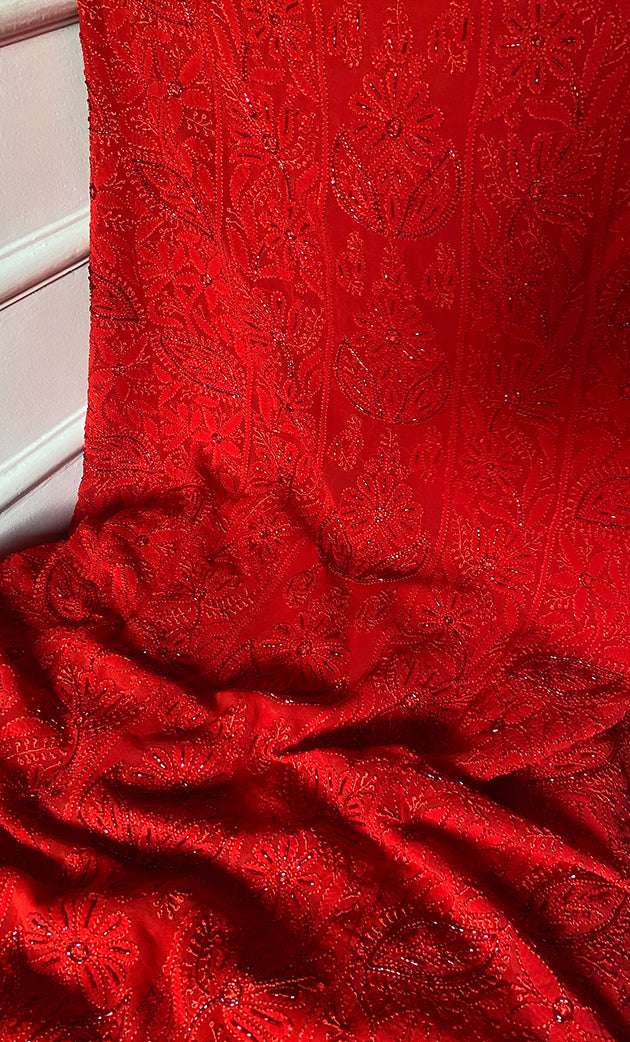 Women's Lakhnavi Handcrafted Viscose Georgette Unstitched Chikankari Full Suit Material - HONC0325145