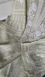 Load image into Gallery viewer, Women's Lucknowi Handcrafted Mul Chanderi Semi - stitched Chikankari Anarkali Full Set - HONC0355631