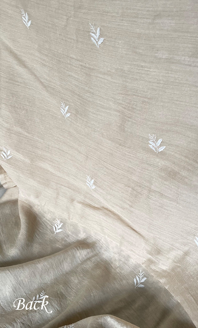 Lucknowi Handcrafted Munga Silk Chikankari Unstitched Unisex Kurta Fabric - HONC0319976
