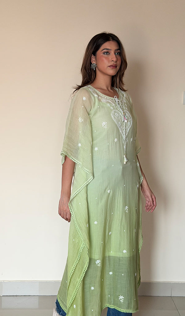 Women's Lucknowi Handcrafted Mul chanderi Chikankari Kaftan - HONC0390104
