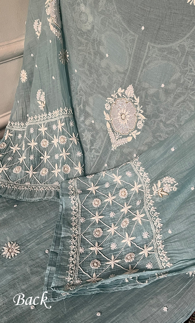 Women's Lakhnavi Handcrafted Mul Chanderi Semi - Stitched Kurta And Dupatta Set - HONC0330158