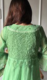 Load image into Gallery viewer, Women&#39;s Lakhnavi Handcrafted Faux-Georgette Chikankari Anarkali Dress - HONC0389400
