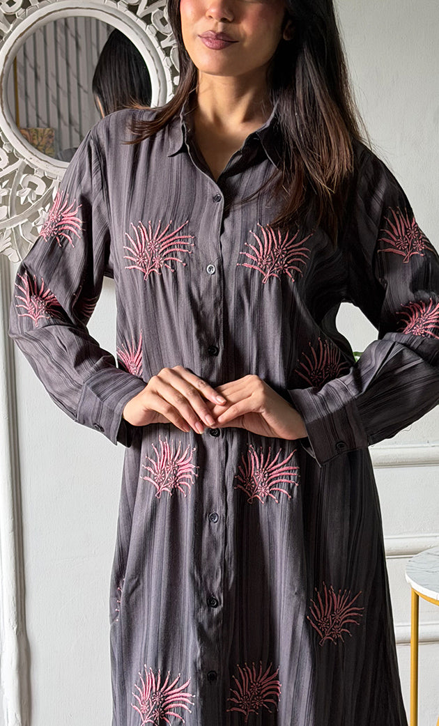 Vaishali Women's Lucknowi Handcrafted Cotton Chikankari Long Dress - HONC0341150