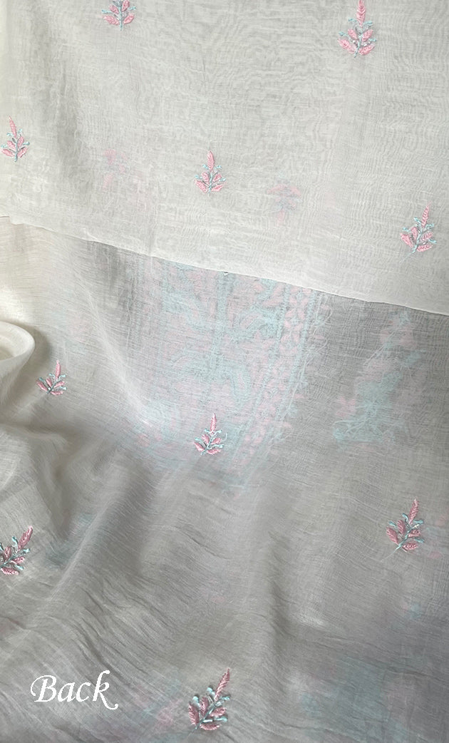 Women's Lakhnavi Handcrafted Unstitched Mul Chanderi Kurta And Dupatta Set - HONC0323591