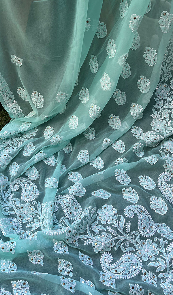 Women's Lakhnavi Handcrafted Faux-Georgette Chikankari Saree - HONC0188878