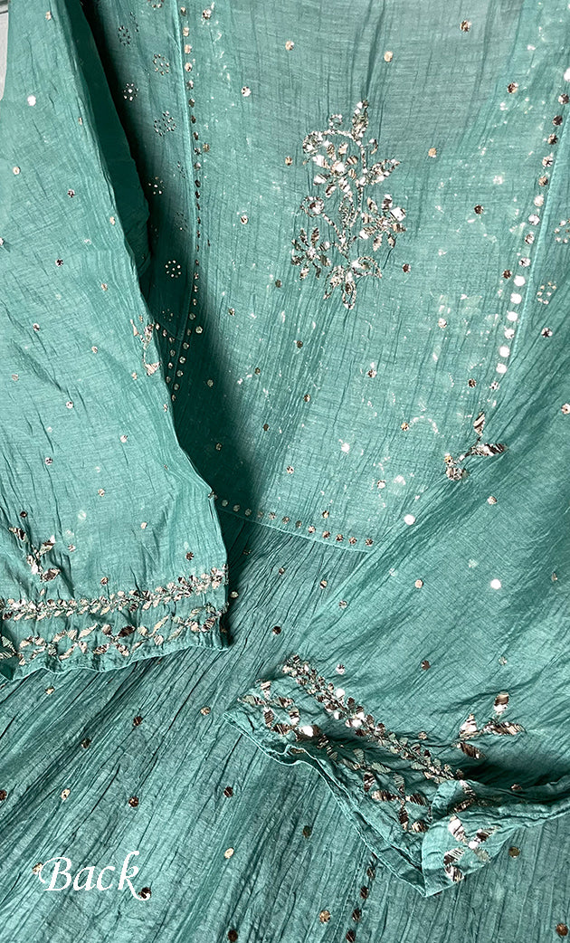 Women's Lakhnavi Handcrafted Mul Chanderi Semi - Stitched Kurta And Dupatta Set - HONC0323624