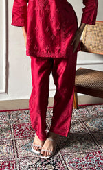 Load image into Gallery viewer, Imara Women's Lakhnavi Handcrafted Chanderi Silk Chikankari Top And Pant Set - HONC0340435