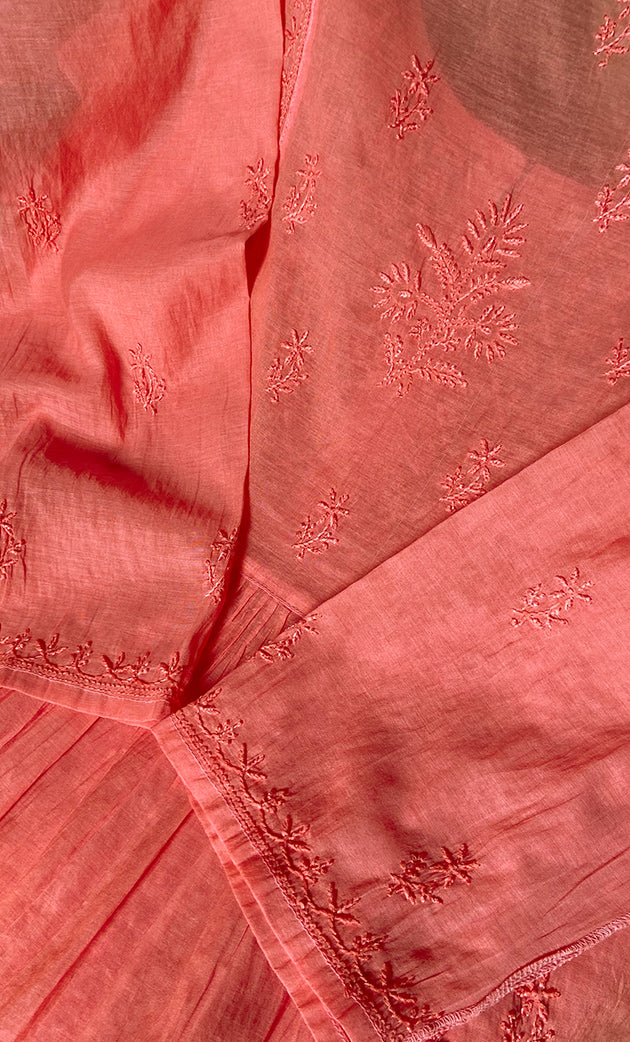Women's Lakhnavi Handcrafted Mul Chanderi Semi - stitched Kurta And Dupatta Set- HONC0303410