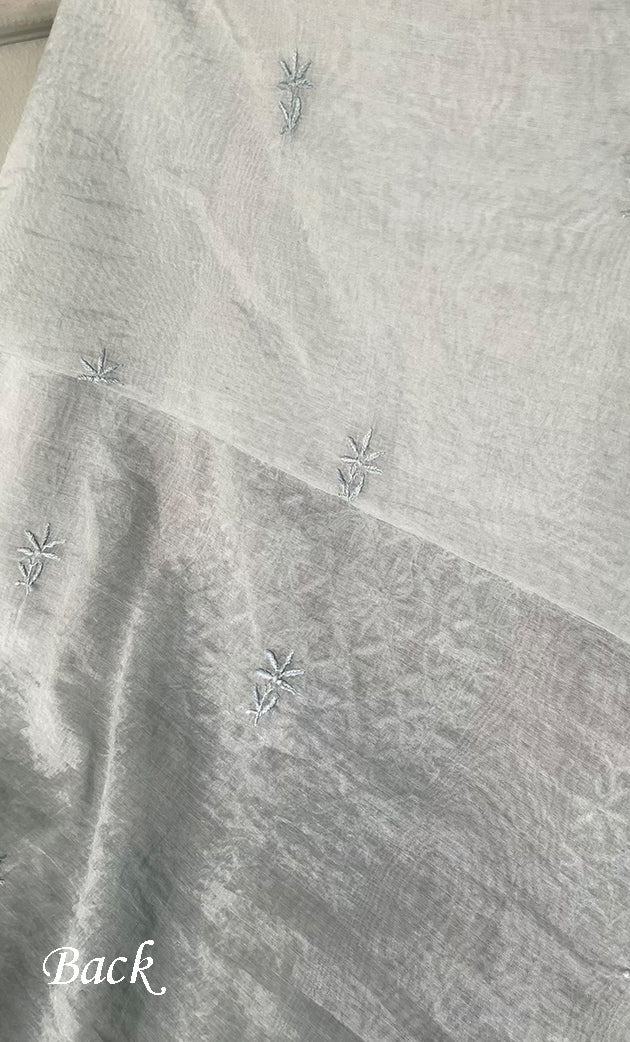 Women's Lakhnavi Handcrafted Mul Chanderi Unstitched Chikankari Full Suit Material - HONC0319538