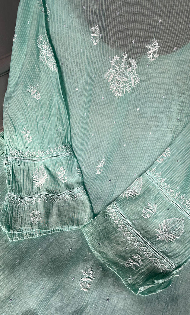 Women's Lakhnavi Handcrafted Mul Chanderi Semi - Stitched Kurta And Dupatta Set - HONC0282251