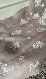 Load image into Gallery viewer, Women's Lakhnavi Handcrafted Pure Organza Chikankari Unstitched Kurta And Dupatta Set- HONC0361466