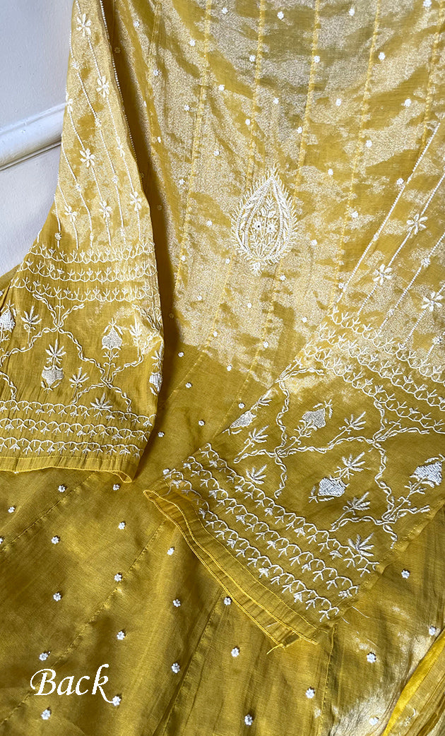 Women's Lakhnavi Handcrafted Tissue Chanderi Semi-Stitched Anarkali And Dupatta Set - HONC0323641