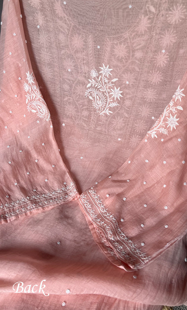Women's Lakhnavi Handcrafted Mul Chanderi Semi - Stitched Kurta And Dupatta Set - HONC0307152