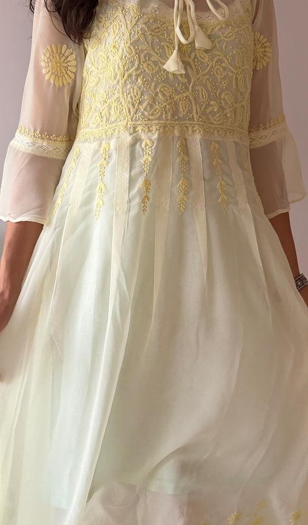 Aadab Women's Lucknowi Handcrafted Faux-Georgette Chikankari Anarkali Dress - NC038930