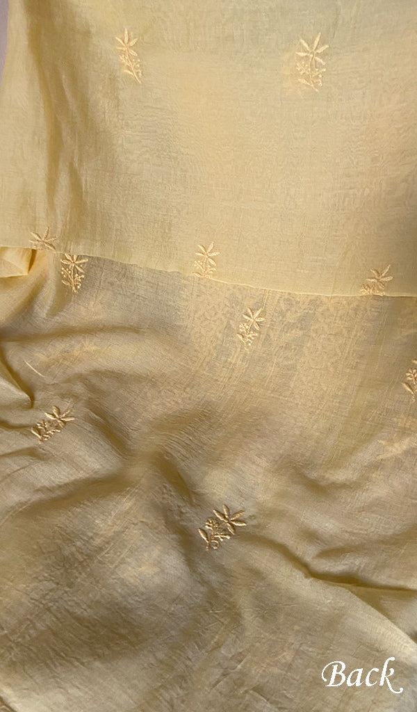 Women's Lakhnavi Handcrafted Mul Chanderi Unstitched Chikankari Full Suit Material - HONC0345051