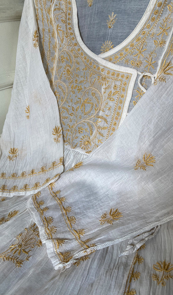 Women's Lakhnavi Handcrafted Mul Chanderi Semi - Stitched Kurta And Dupatta Set - HONC0294987