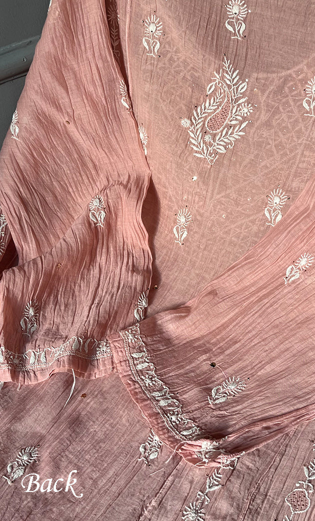 Women's Lakhnavi Handcrafted Mul Chanderi Semi - stitched Anarkali And Dupatta Set- HONC0284742