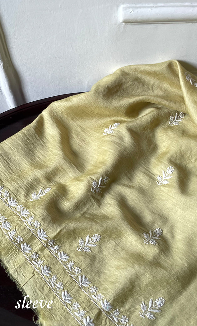 Women's Lakhnavi Handcrafted Munga Silk Chikankari Unstitched Kurti Fabric - HONC0316124