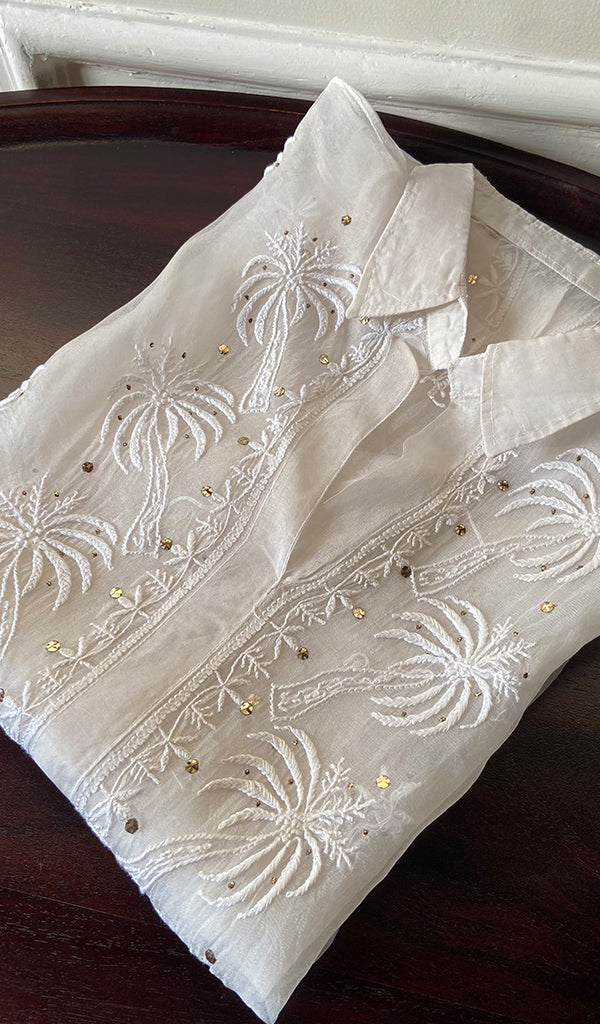 Women's Lakhnavi Handcrafted Semi Stitched Pure Organza Chikankari Top - HONC0216803