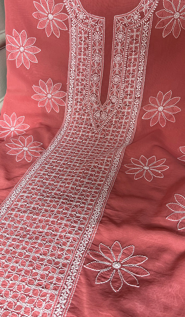 Women's Lakhnavi Handcrafted Cotton Chikankari Unstitched Kurti Fabric - HONC0371825