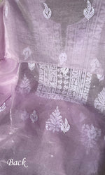 将图像加载到图库查看器中， Women&#39;s Lakhnavi Handcrafted Organza Chikankari Unstitched Full Suit Material - HONC0287041
