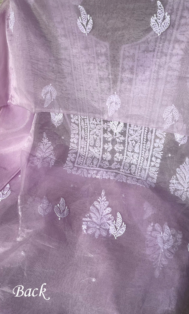 Women's Lakhnavi Handcrafted Organza Chikankari Unstitched Full Suit Material - HONC0287041