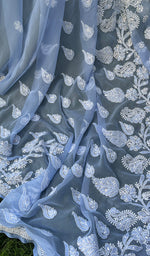 Load image into Gallery viewer, Women&#39;s Lakhnavi Handcrafted Faux-Georgette Chikankari Saree - HONC0188842

