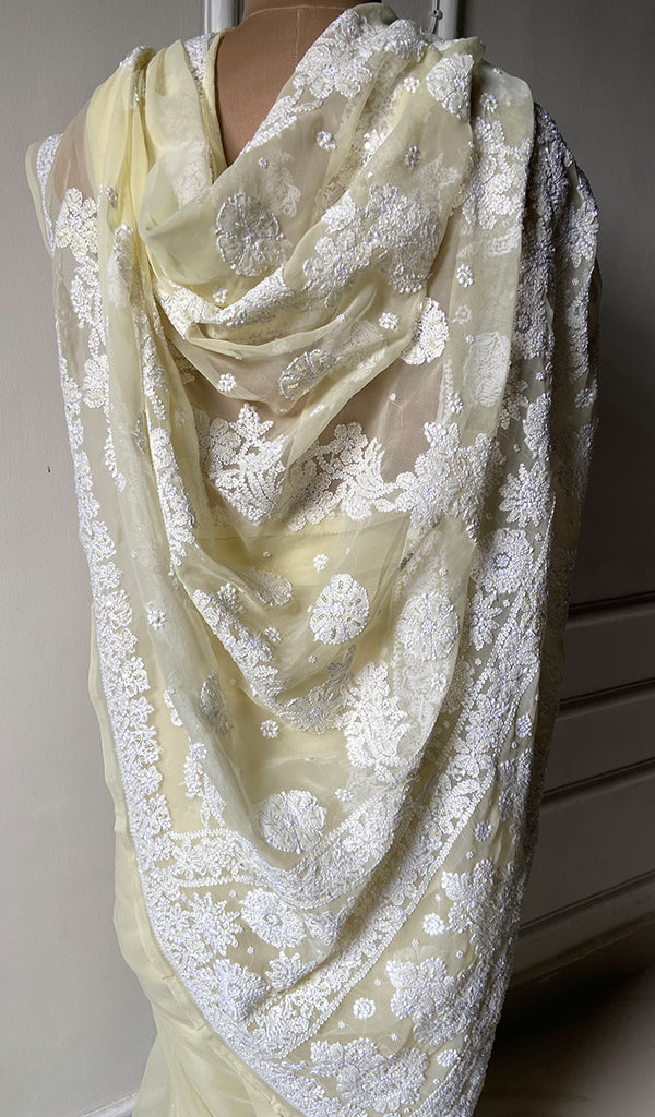Women's Lakhnavi Handcrafted Faux-Georgette Chikankari Saree - HONC0228969
