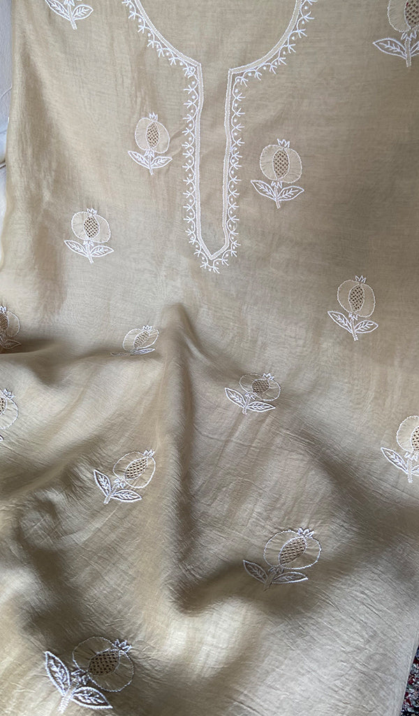 Women's Lakhnavi Handcrafted Chanderi Silk Unstitched Chikankari Full Suit - HONC0345265
