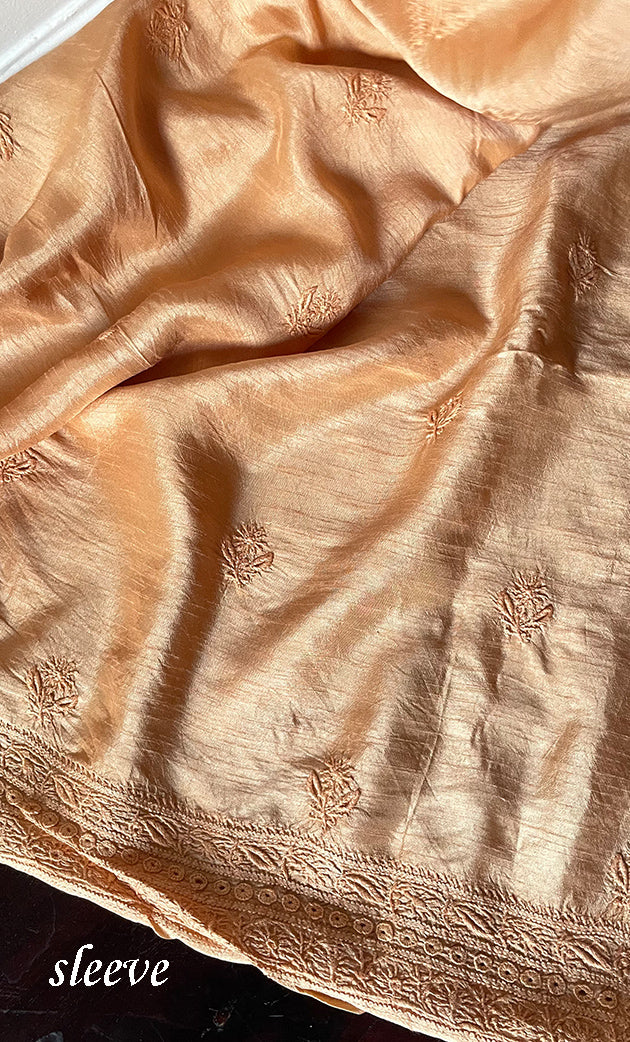 Lucknowi Handcrafted Raw Silk Chikankari Unstitched Men's Kurta Fabric - HONC0288529