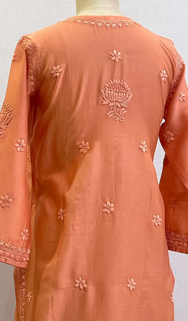 Women's Lucknowi Handcrafted Chanderi Silk Chikankari Kurti - HONC058594